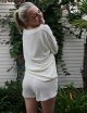 Women's Pajama Set V Neck Off Shoulder Pajamas Long Sleeve Top and Shorts 2 piece set